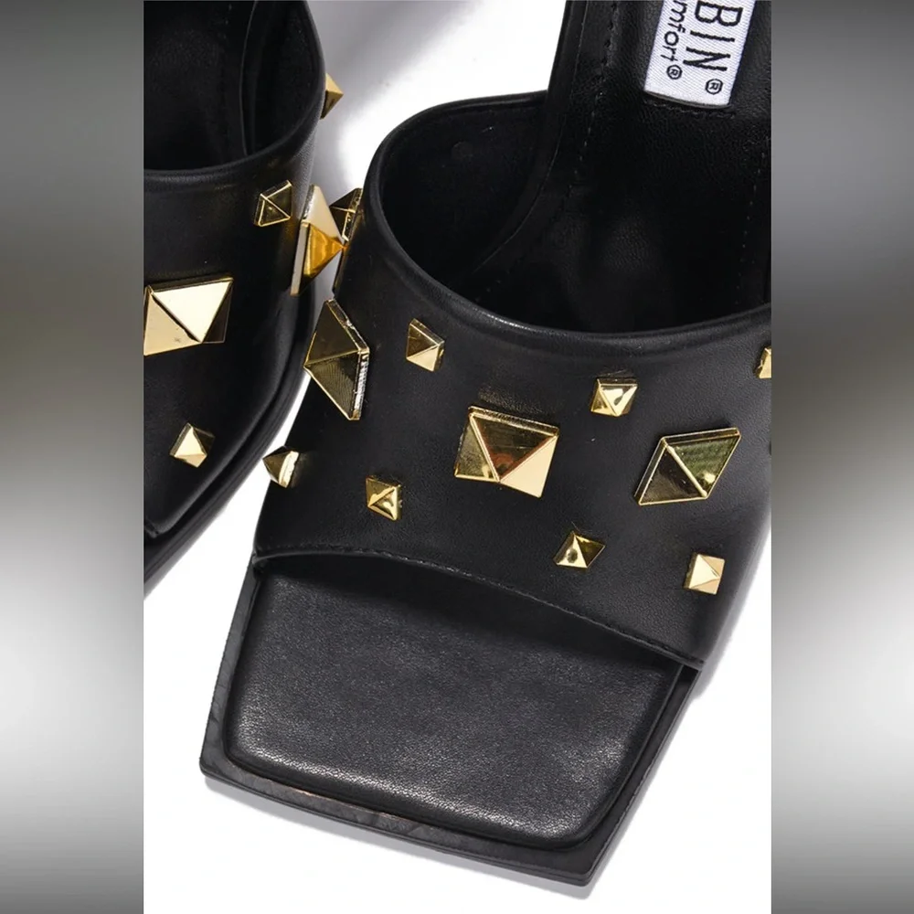 •CAPE ROBBIN• “Popo” Slip-On Square Open Toe High Heel Mules - Black // NIB - Picture 3 of 15